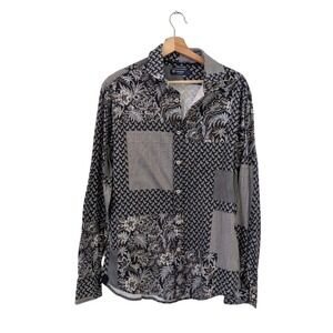 Cremieux Collection Supima Cotton Patchwork Paisley Floral Shirt Grey Brown L